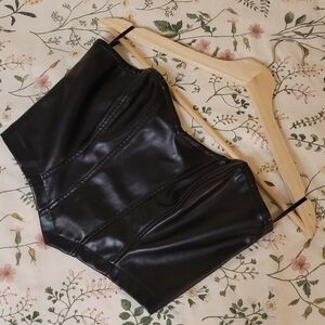 SHEIN Black Faux Leather Strapless Crop Top